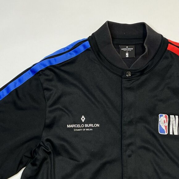 Marcelo Burlon Milan NBA Bomber Jacket Black Red Men’s Size Large Snap Button - Picture 3 of 12